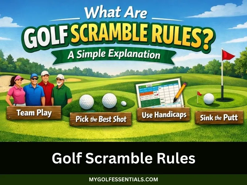 Simple golf scramble rules illustration.